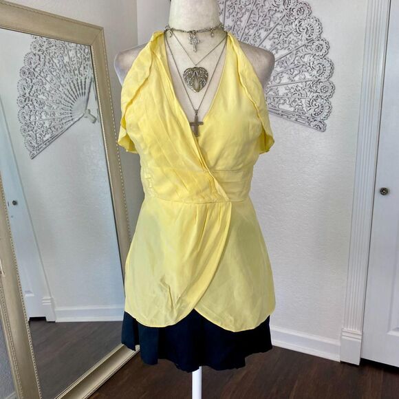 BCBG MAXAZRIA Butter Yellow Coquette Silk Fairy Babydoll Halter Cami Top S - Picture 3 of 8